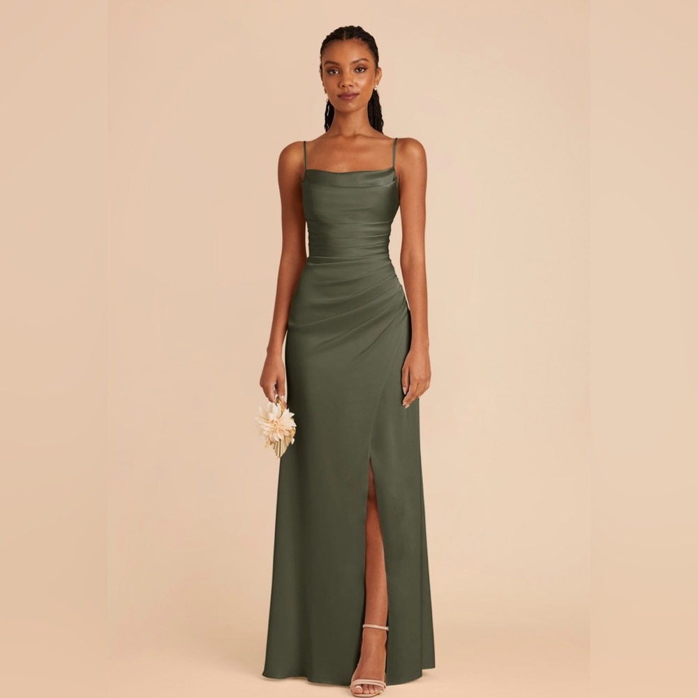 Birdy Grey Lydia Matte Satin Olive Maxi Dress - Picture 2 of 7